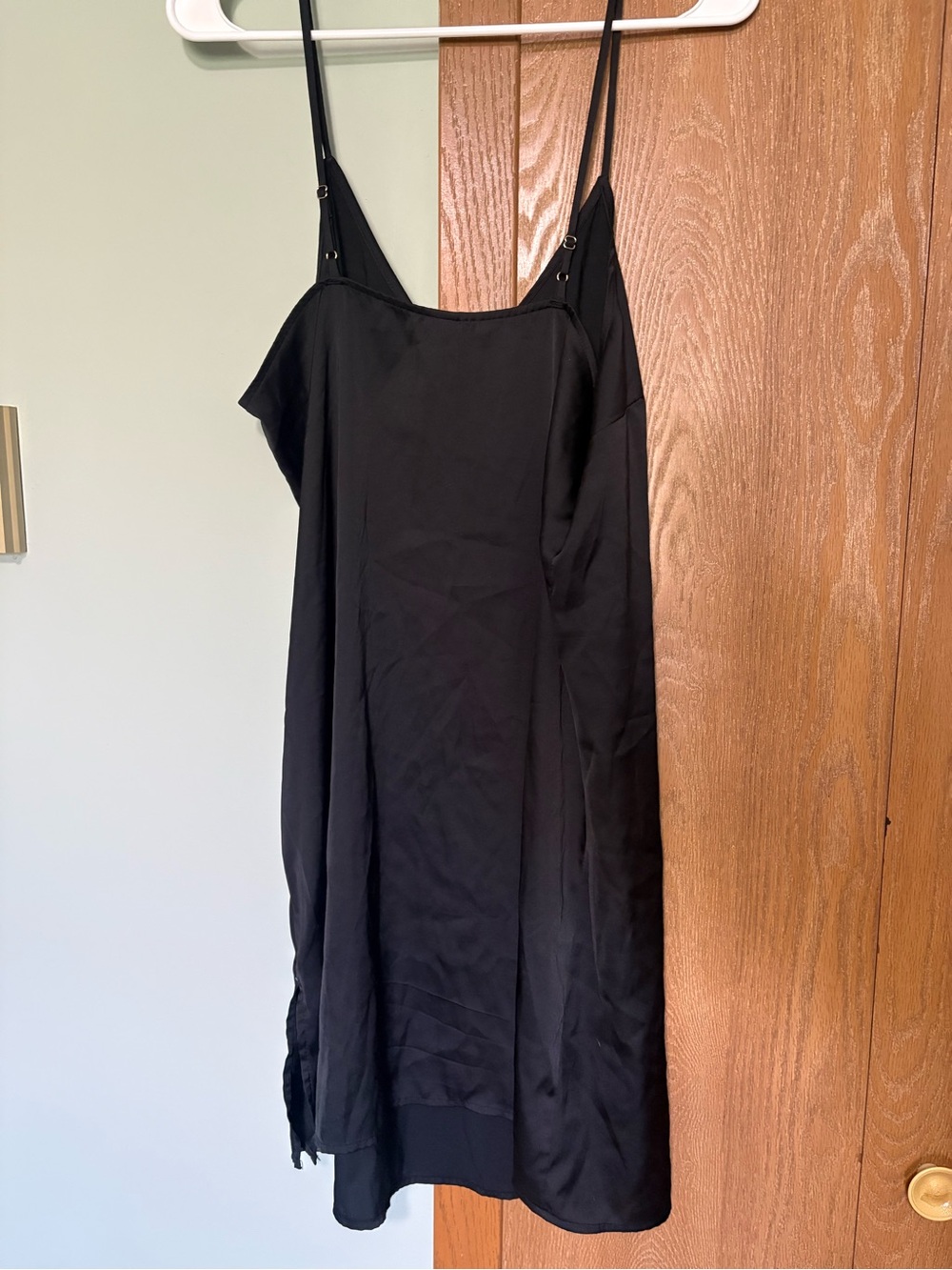 stars above Black Satin Slip Mini Dress with Adjustable Straps